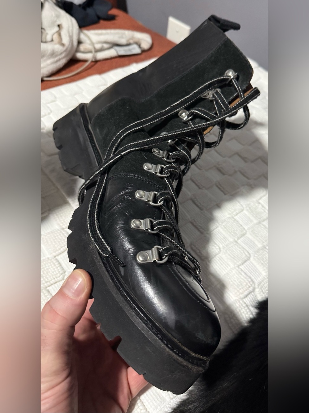 Grenson | Leather & Suede Lug Sole Boots | Black | Size 12 - Picture 12 of 16